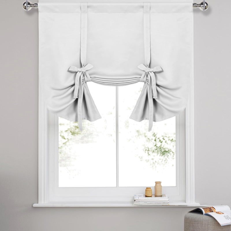 DWCN Blackout Curtains-Tie Up Shade for Window Thermal Insulated Room Darkening Rod Pocket Curtains for Kitchen, Greyish White, W42 X L45 Inches, 1 Panel - Image 1